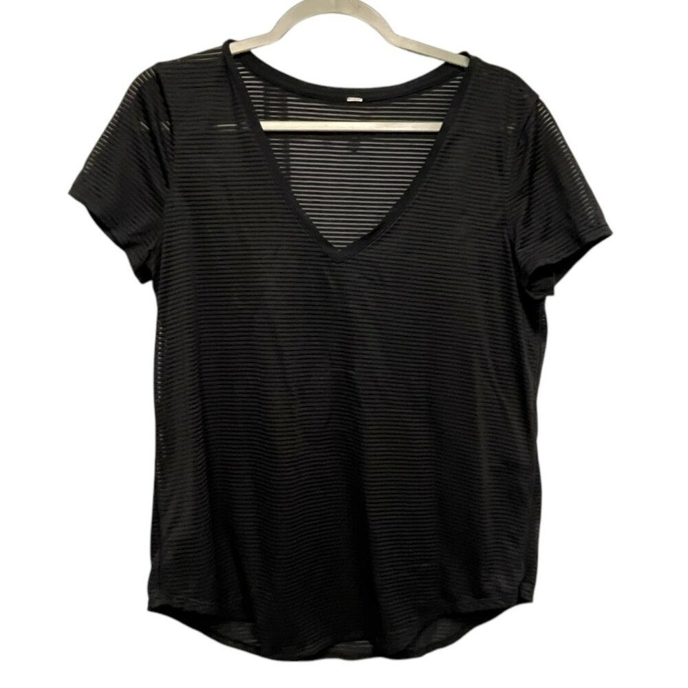 lululemon athletica Black Striped Short Sleeve Tee